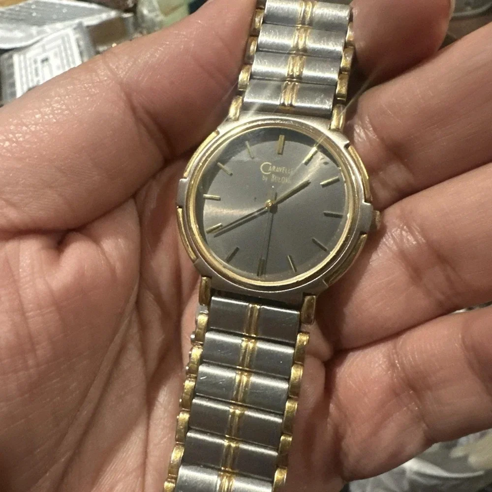 Works VTG Caravelle By Bulova Quartz Date Two-Tone Unisex Watch New Battery 33mm